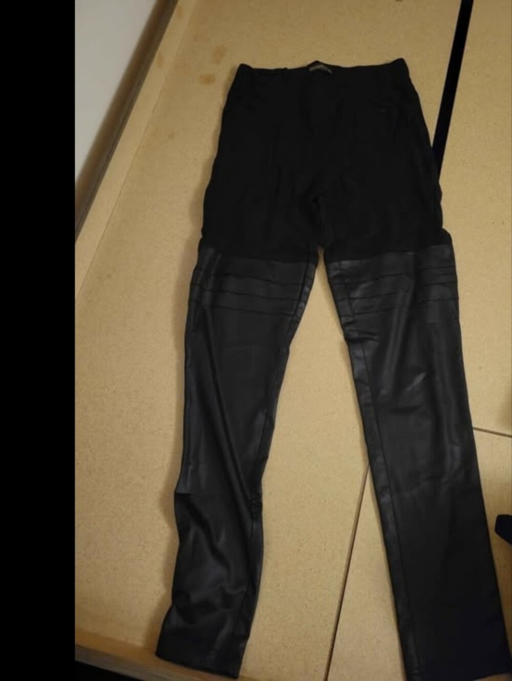 Black Faux Leather Panel Pants